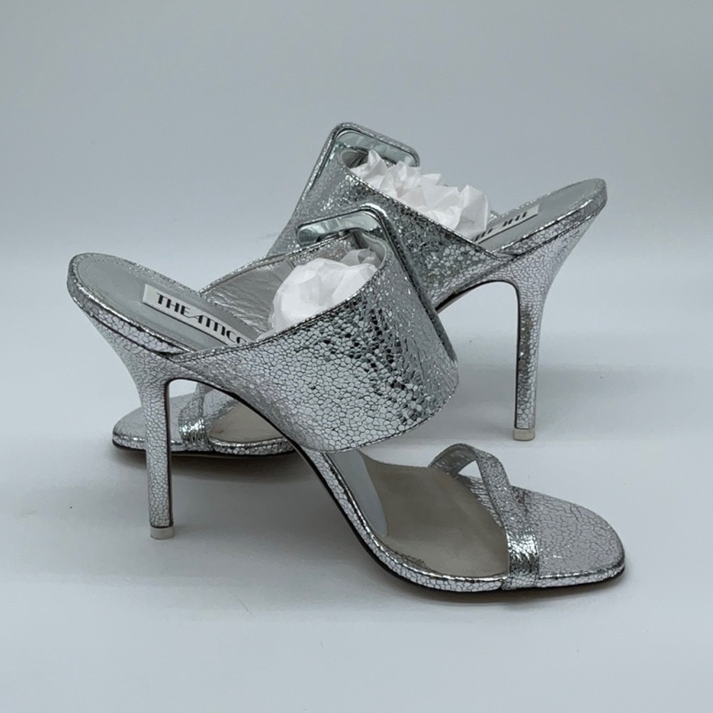 ATTICO Ester Crackled Metallic-leather Mules In Silver - Picture 5 of 16
